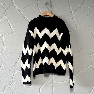 Vintage Talbots Black and White Chevron Mock Neck Sweater ⚫️ Twin Peaks Zig Zag
